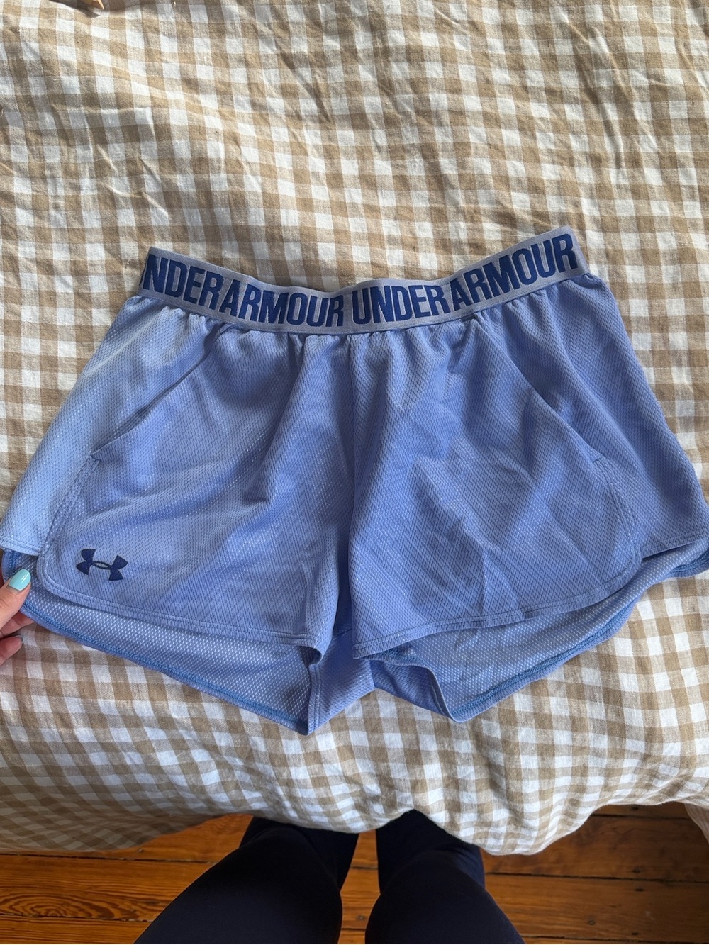 Under Armour Women's Periwinkle Athletic Shorts with Logo Waistband